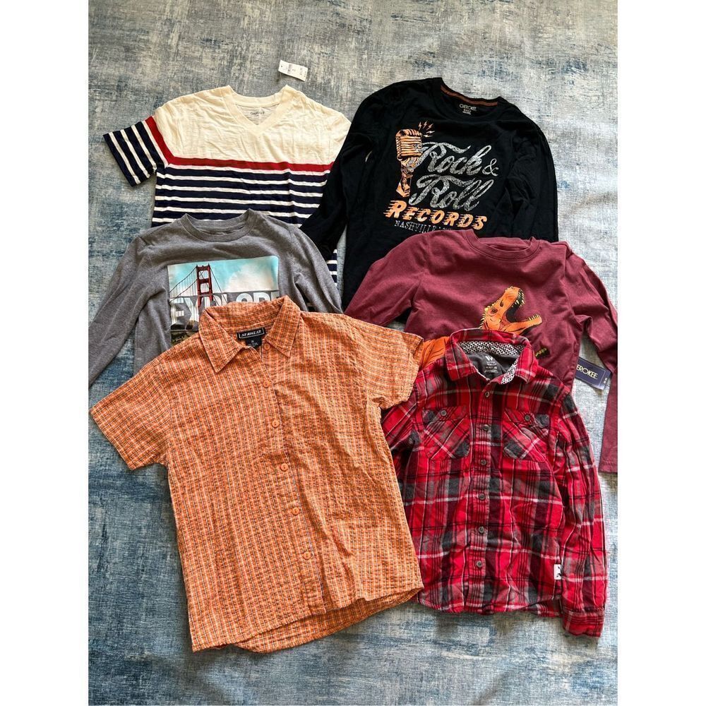 6 Piece Lot of Boys Shirts Flannel Plaid Dinosaur All Medium